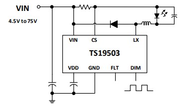 Application Circuit Diagram - Taiwan Semiconductor TS19503CB10H Step-Down LED Driver